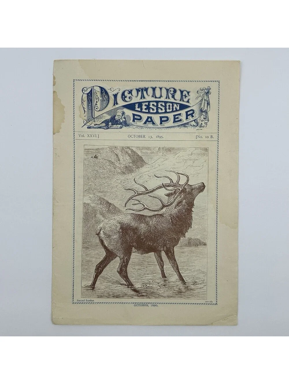 Antique 1895 Picture Lesson Paper Sunday School Childrens Weekly Stag Print  C18